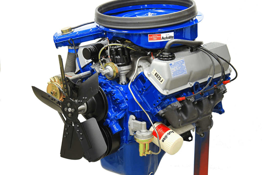 Explore the vibrant blue DeTomaso Pantera engine, a 1970s automotive engineering marvel. (94 characters)